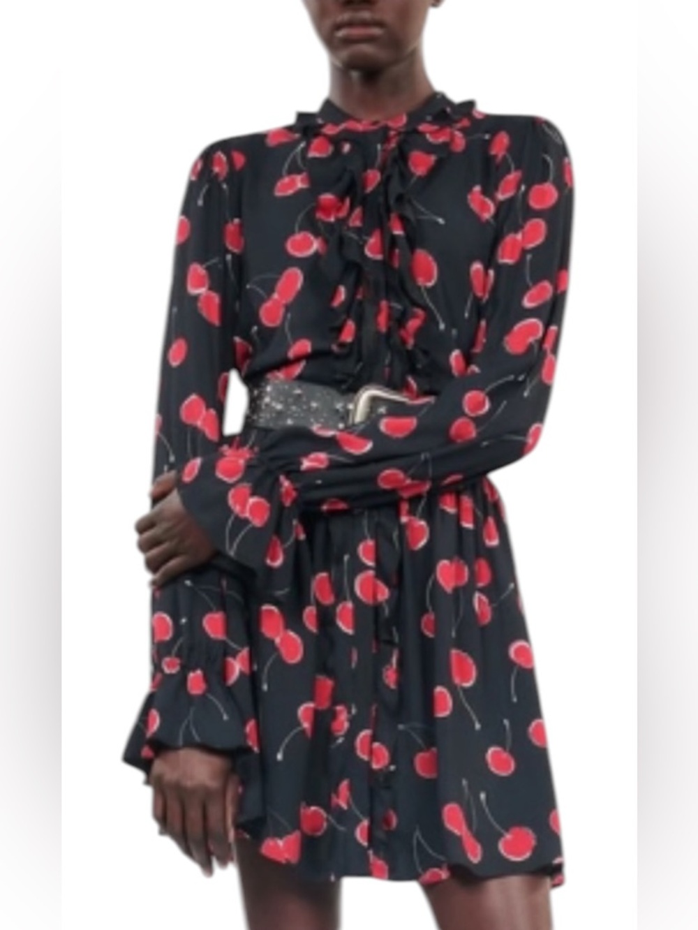 THE KOOPLES La Cerise Cherry Print Ruffle Mini Dress NWT Size 2 (M)
